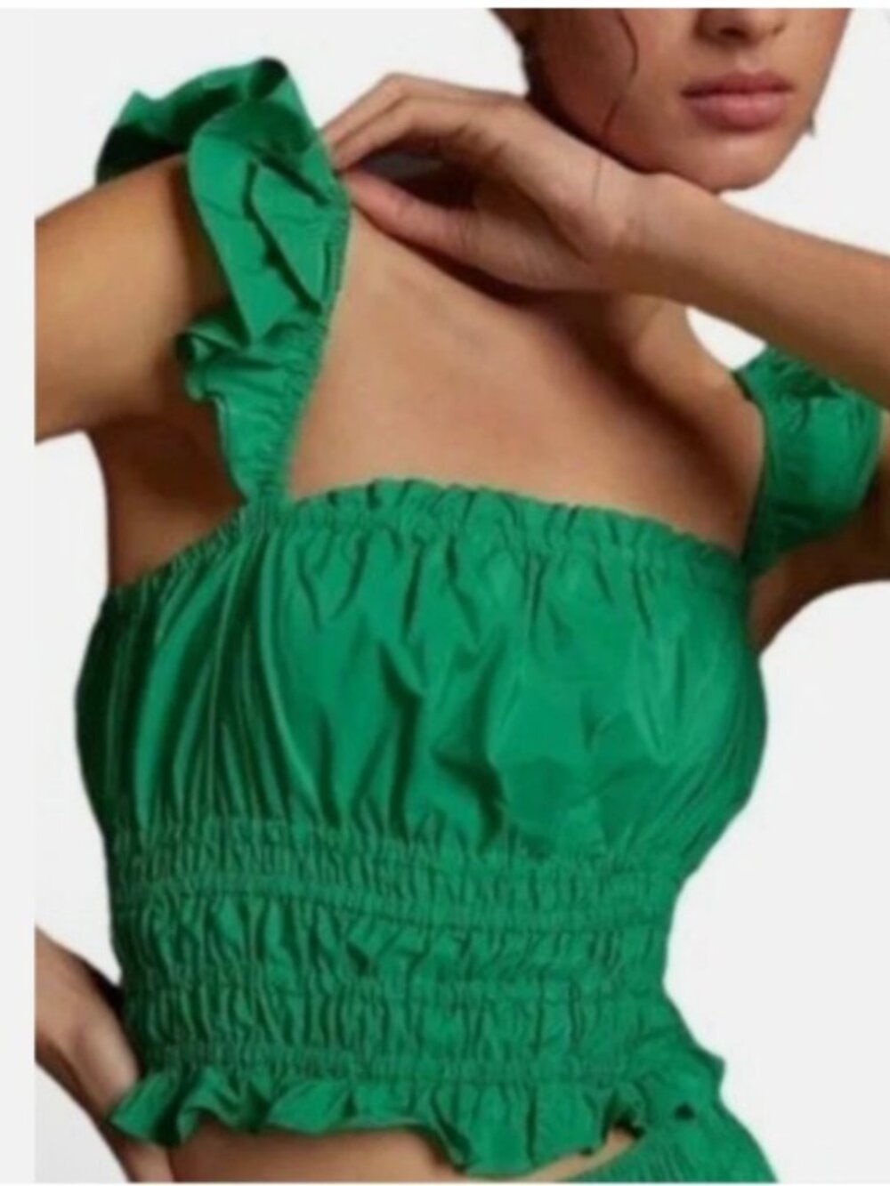Maeve Taffeta Smocked Ruffled Top